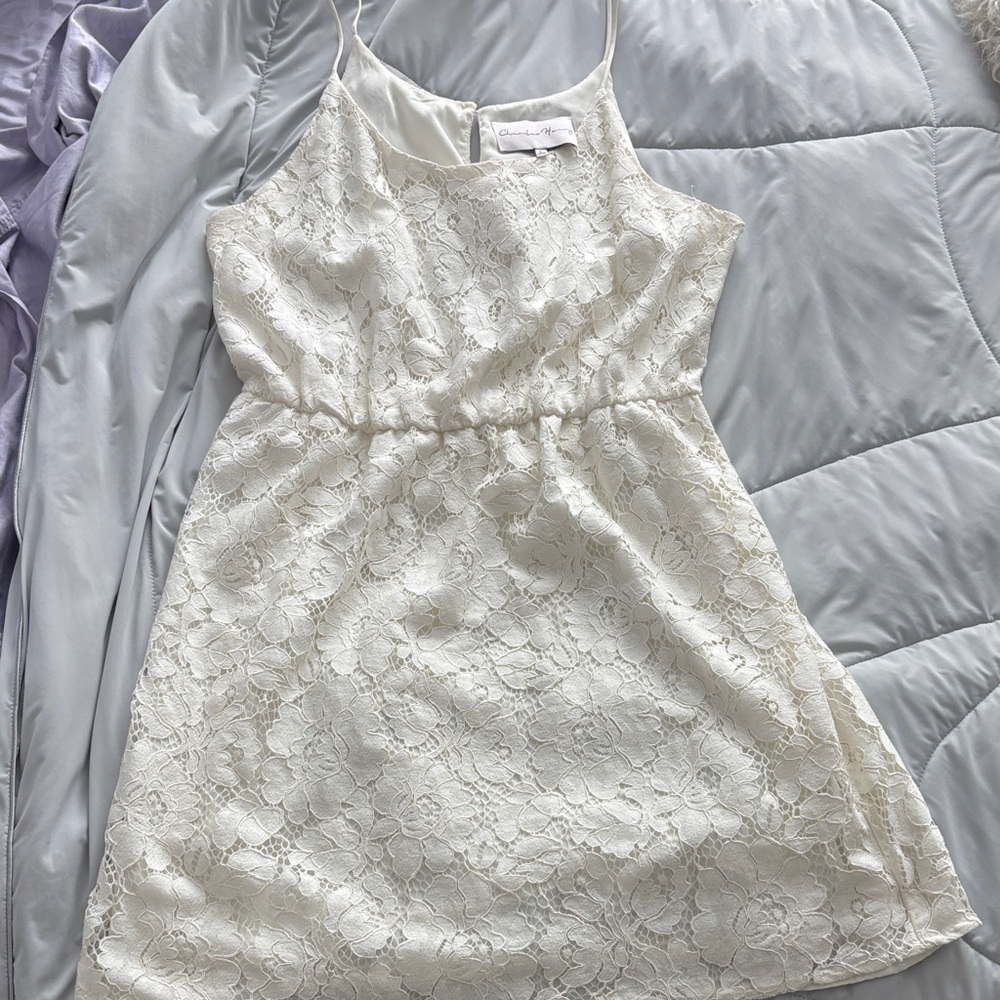 Charles Henry Off White Lace Sleeveless Dress